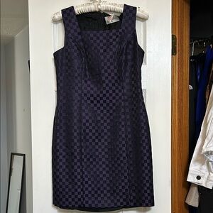 Vintage Purple and Black Checkerboard Square Neck Dress